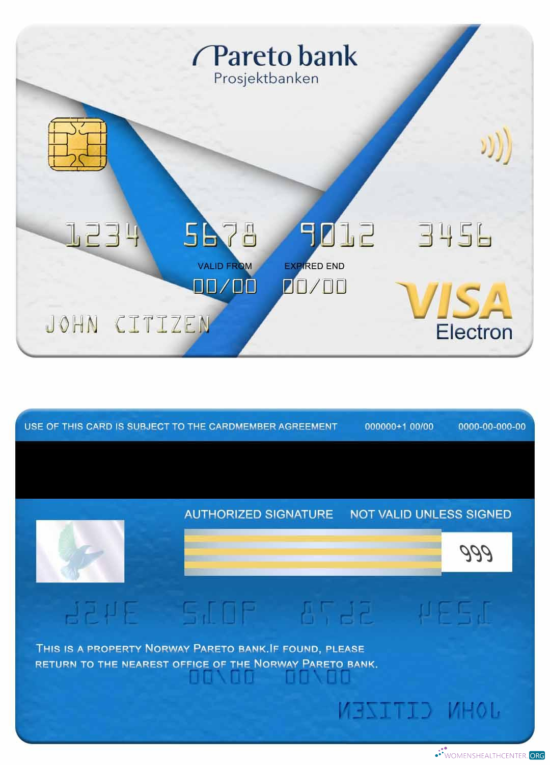 Download Norway Pareto bank visa electron card Photoshop template